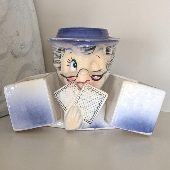 Holt Howard Other - Holt Howard 1959 Winking Granny Playing Card Dice Holder Ceramic Japan Vintage